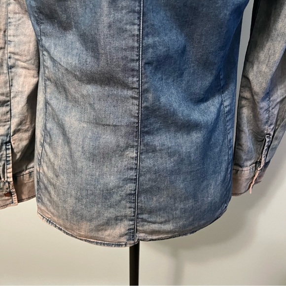 Sandwich Bleached Denim Long Sleeve Snap Front Shirt - Picture 10 of 16